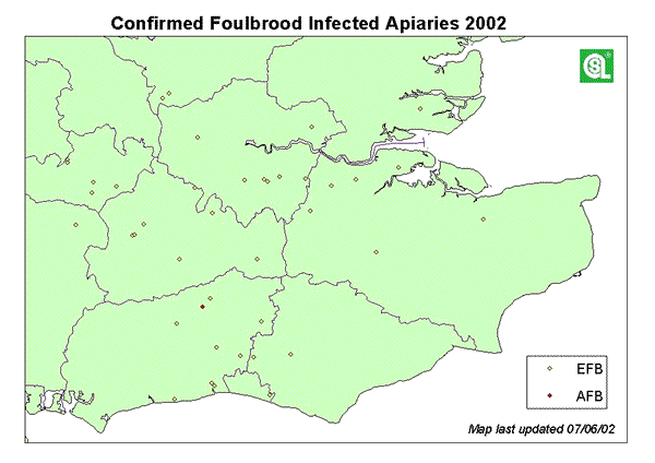 SE region Foulbrood infected apiaries