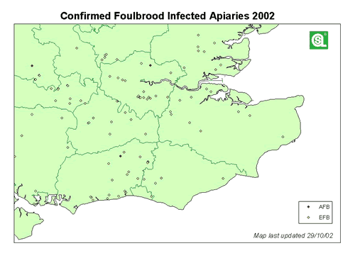 Foulbrood Infected Apiaries 2002